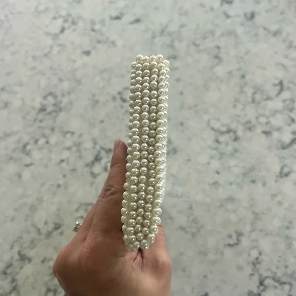 RARE‎ Vintage Pearl Beaded Clutch W/ Silver Arrows Handmade In Japan Great Cond